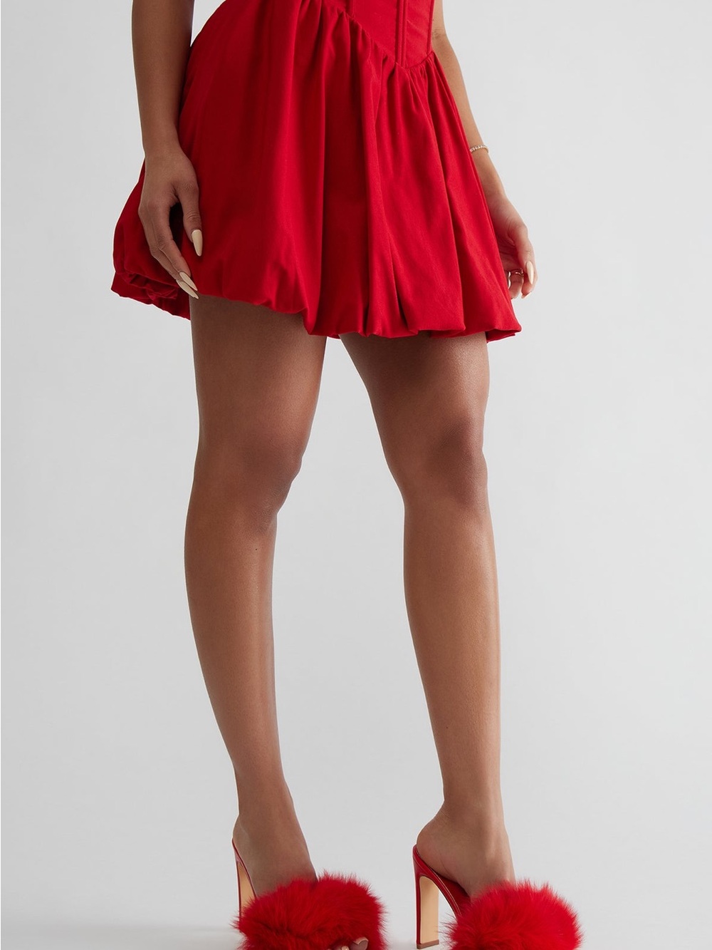 Red Mini Bubble Dress with Flared Skirt
